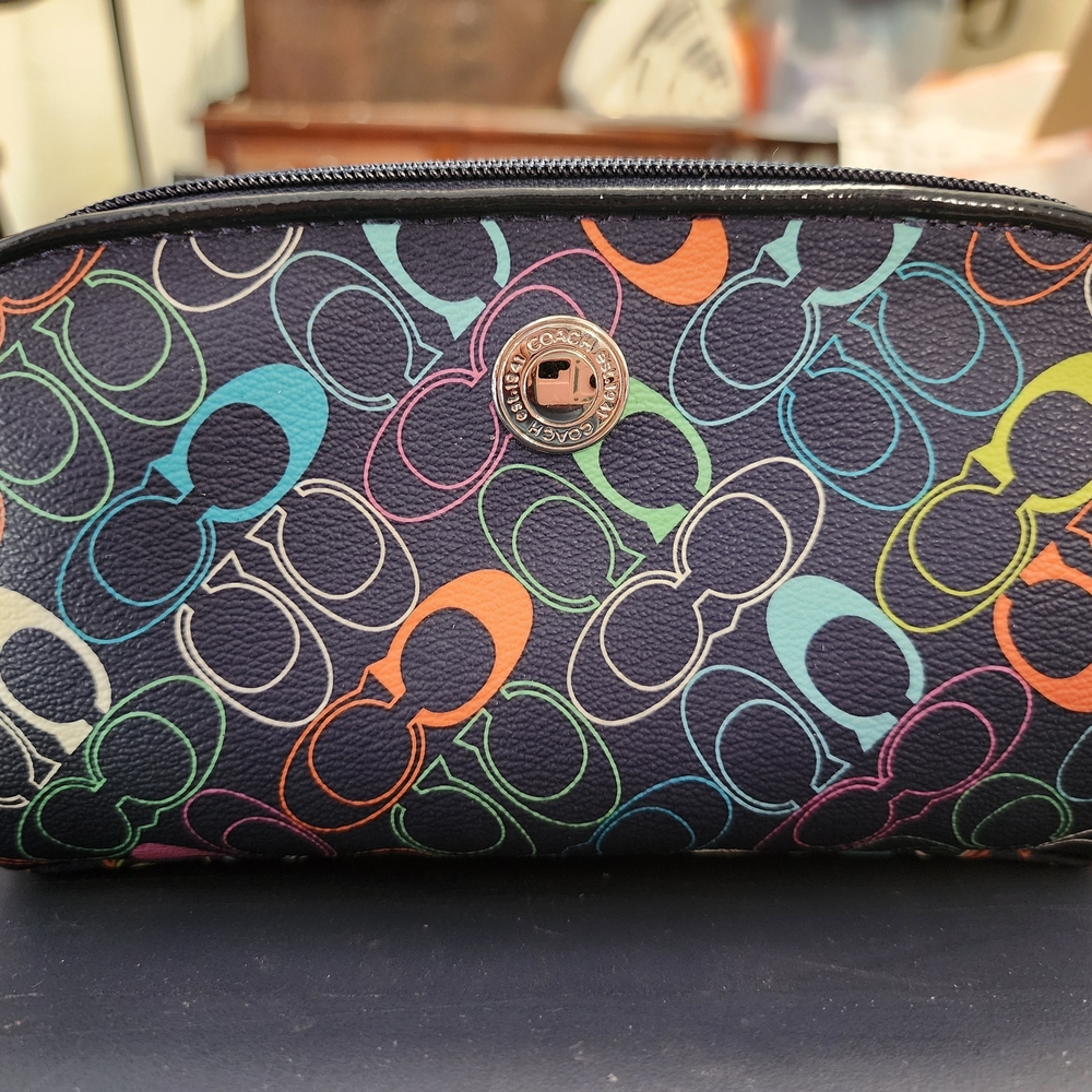 Coach Blue Cosmetic Bag with Multicolor Pattern